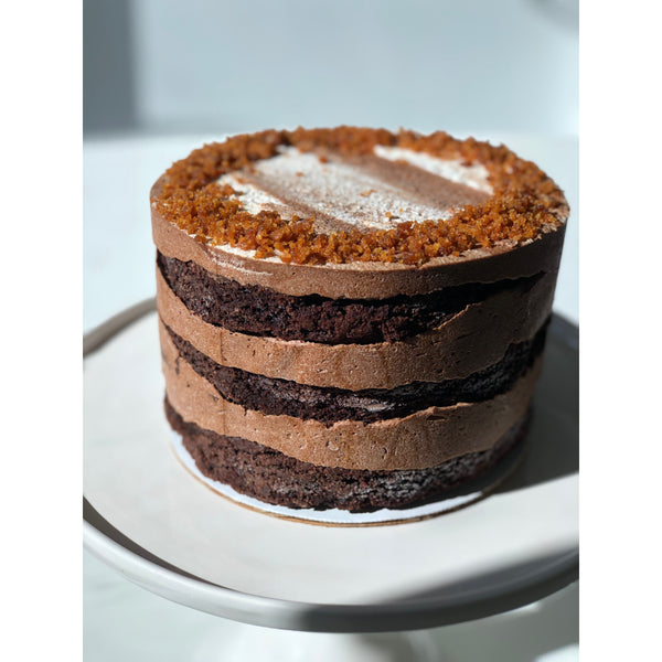 Naked Chocolate Cake with Mocha Frosting & Amaretti Crumbs