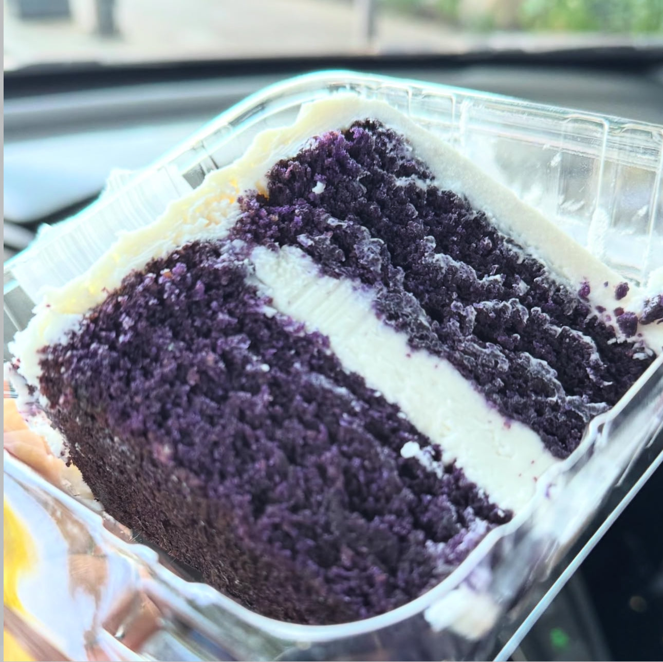 Slice of Ube Cake with Vanilla Buttercream