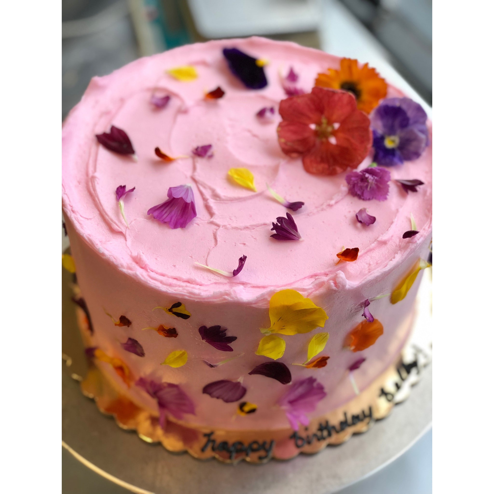 Two Tier Rose Petal Wedding Cake