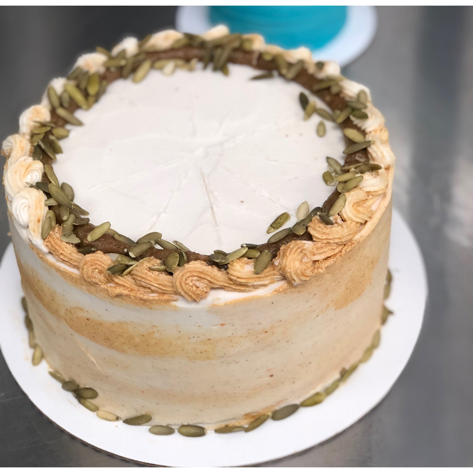 Yvonne's Vanilla Spice Cake with Sunflower date Caramel aka Dulce de Leche, Cream Cheesy Pumpkin Spice Ganache, and Vanilla Buttercream