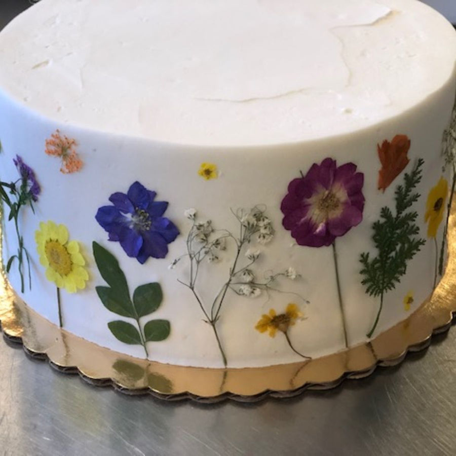 Simple Pressed Flower & Stems Cake