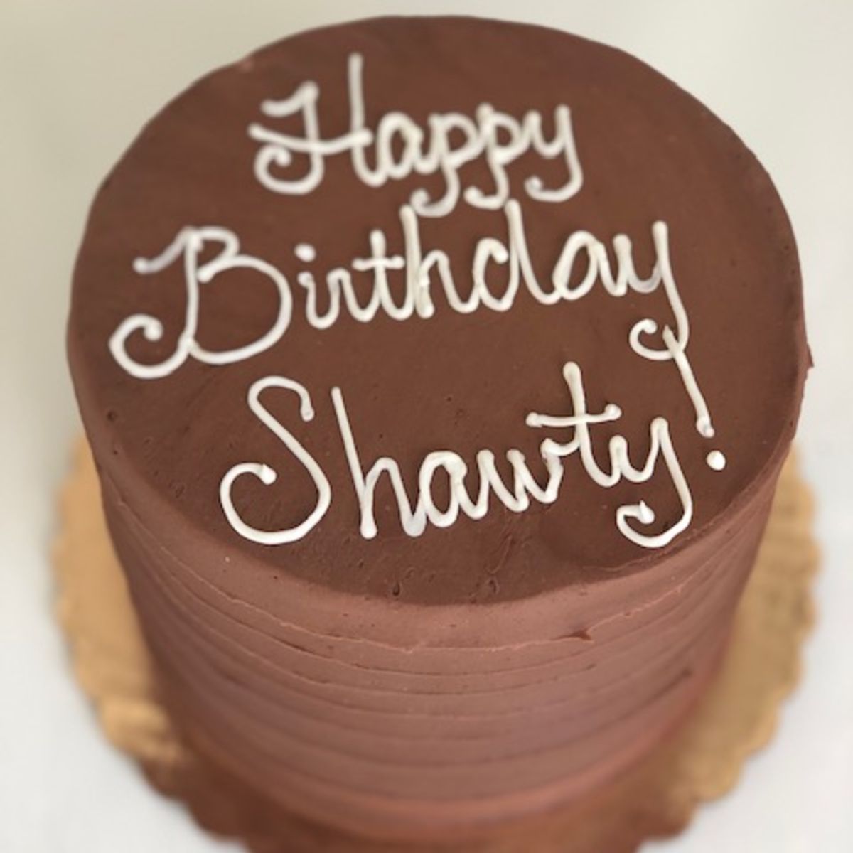 Chocolate Cake with Mocha Buttercream and Horizontal Frosting Lines