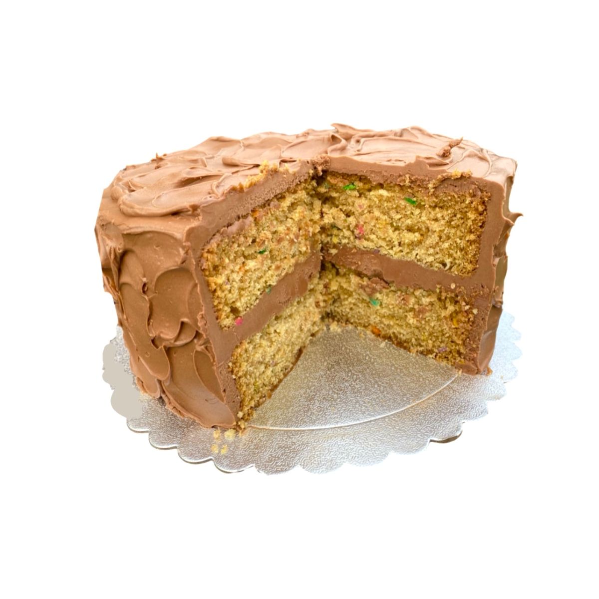 Slice of Confetti Cake with Chocolate Buttercream