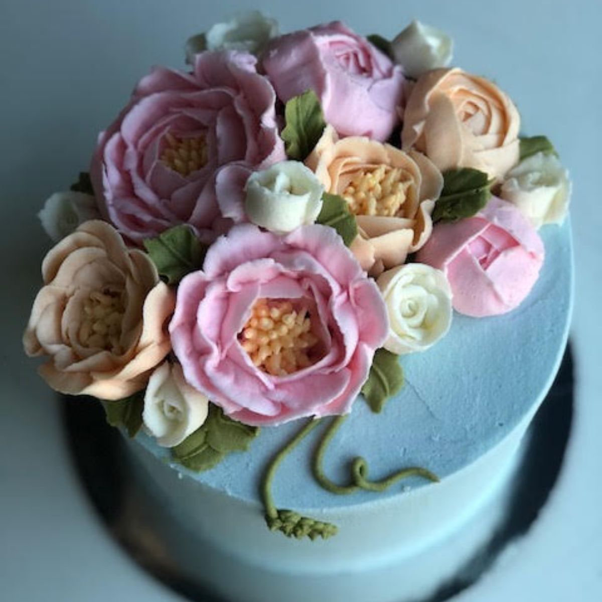Blue Cake with Flowers *Local delivery & pick-up only*