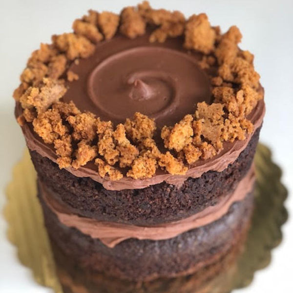 Naked Chocolate Cake with Mocha Frosting & Amaretti Cake Crumbs